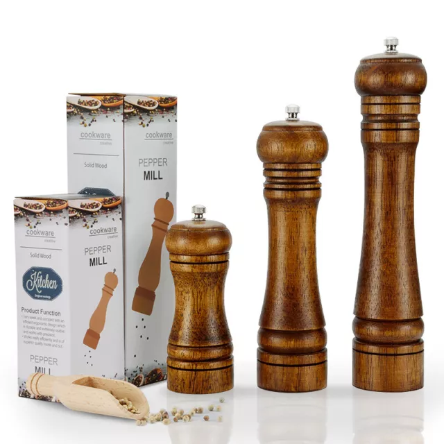 5"/8"/10" Refillable Oak Wooden Salt and Pepper Mill Spice Herb Grinder Cafe