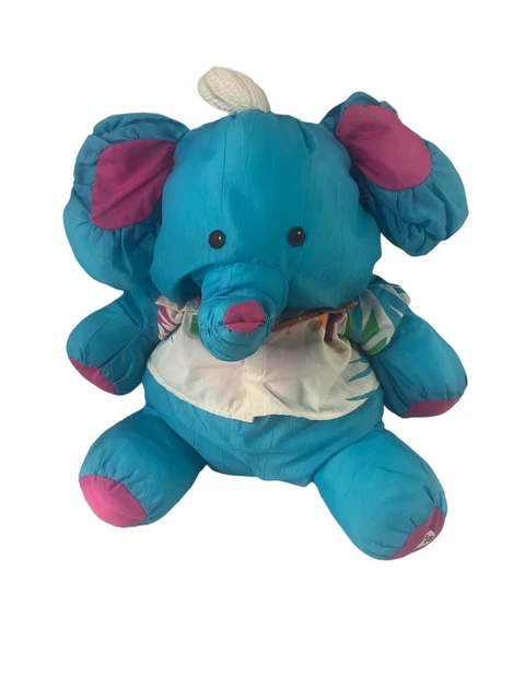 Vintage 1987 Fisher Price Puffalump Blue Elephant Hawaiian Shirt Stuffed Plush