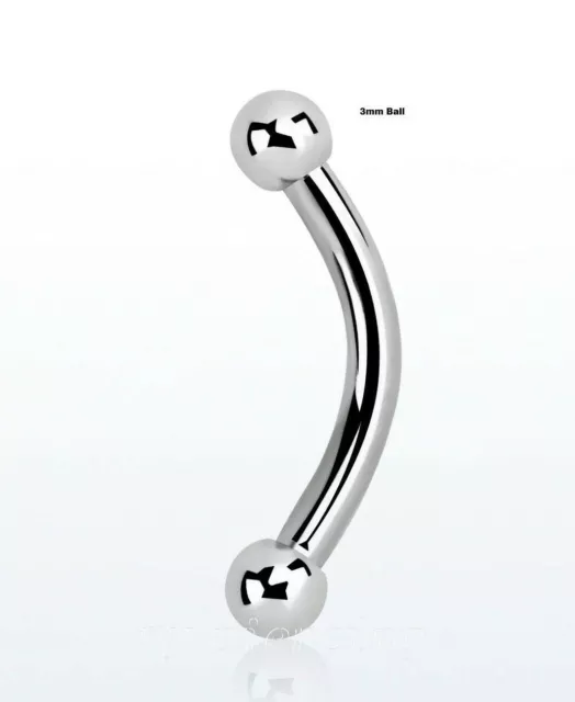 1pc 14G~1/4" to 5/8" 316L Steel Curved Barbell Eyebrow Ear Tragus with 3mm balls
