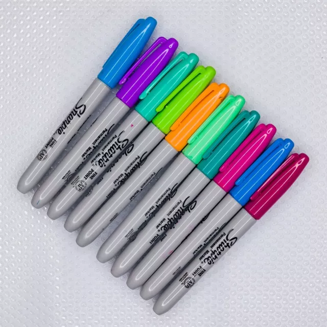 Sharpie Fine Point Multicolor Used Permanent Markers/Pens - Lot Of 10 - #1