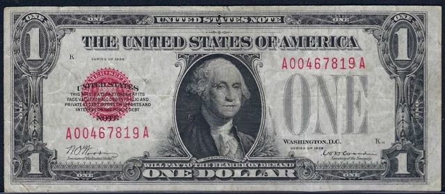Fr. 1500 $1 Red Seal Small Size Currency Banknote Legal Tender 1928! Nice VF!