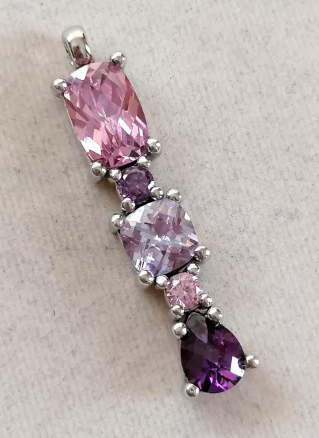 XXL Silber 925 Kette Anhänger mit pink Turmalin & Amethyst ,Art Deco, 8,94g,Top