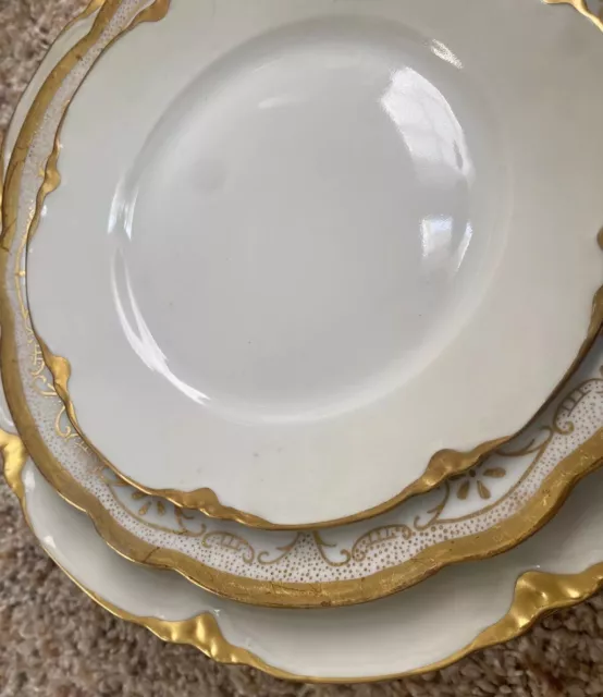 Antique Schleiger H527 8” Dessert/Salad Plate (4) Blank 1 Heavy Gold Trim