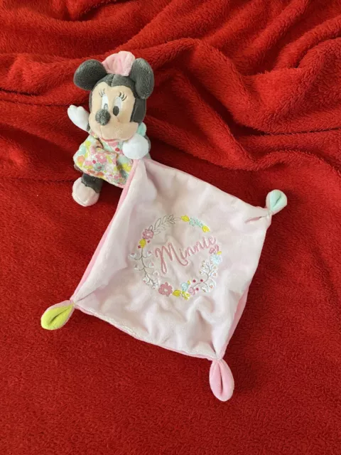 Doudou Disney Minnie Mouchoir Rose Fleurs Brodée Minnie NICOTOY NEUF
