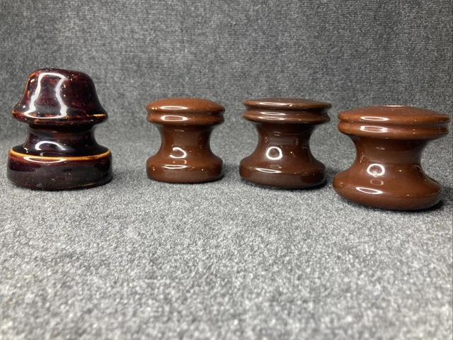 Lot of 4: VTG Brown & Mottled Ceramic Porcelain Electric Power Line Insulators