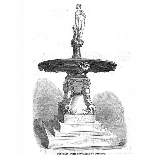 SOUTH KENSINGTON MUSEUM Fountain with Statue of Bacchus - Antique Print 1869