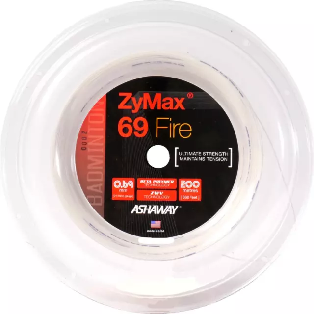 Ashaway Zymax 69 Fire Power Badmintonsaite weiss 200 Meter Rolle