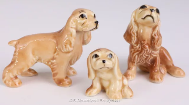 Hagen Renaker 3 Mini COCKER SPANIEL Dogs Standing Seated & Seated Pup Figurines