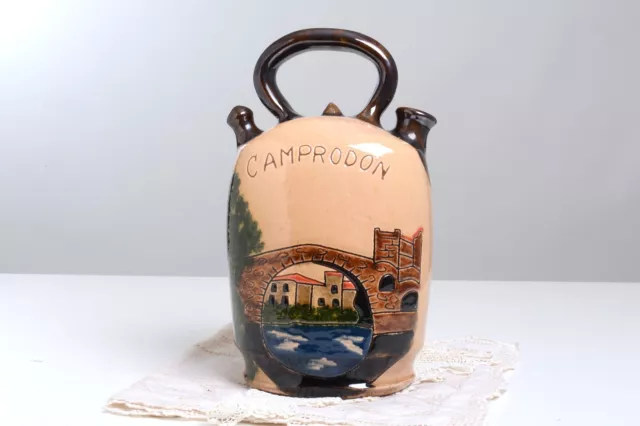 Botijo vintage souvenir Español Camprodon Spanish ceramic pitcher townscape