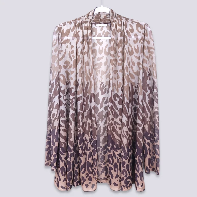 SUSAN GRAVER Brown Ombre Animal Print Long Sleeve Mesh Cardigan Size Medium