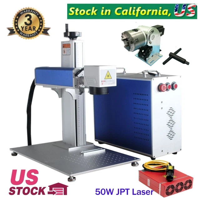 50W JPT Fiber Laser Marking Machine 200*200mm Engraver EzCad Rotation Axis