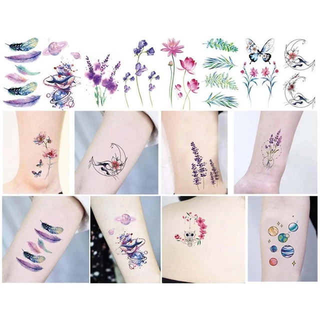 tatouage 3D Papillon rose noir Couvrir les cicatrices Décalcomanie temporaire