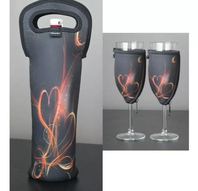 Fiery Heart single bottle carrier and champagne glass cooler x 2