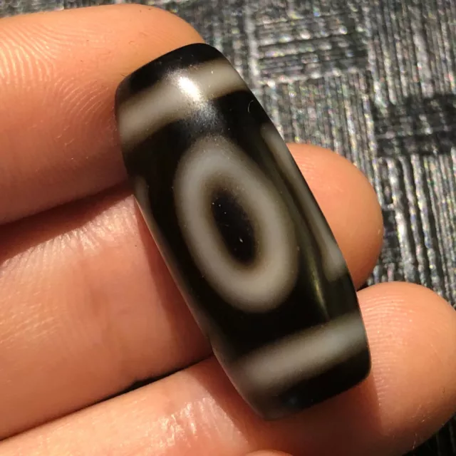 Magic Power Tibetan Old Agate Heaven&Earth Cinnabar Totem dZi Bead 12*27mm