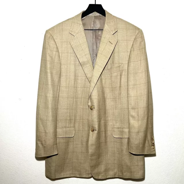Ermenegildo Zegna Mens Linen Silk Wool Blazer Suit Jacket Size 46 Tan