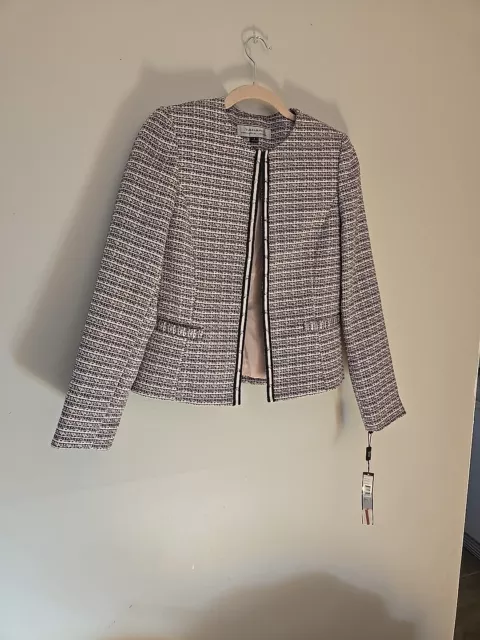 NEW Tahari Arthur S Levine Pink and Black Tweed blazer Size 2