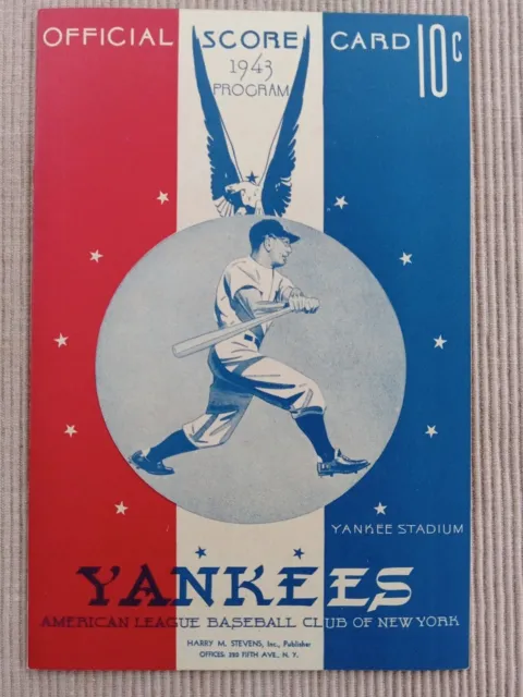 1943 Program New York Yankee vs. Washington Senators. Scored