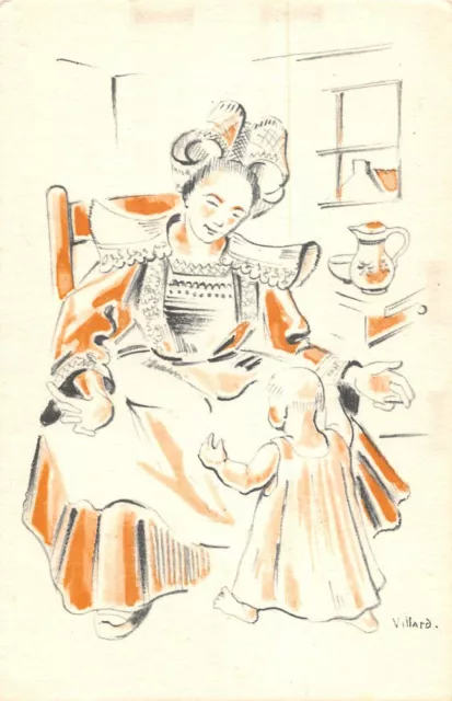 Cpa Illustrateur Breton Signe Villard
