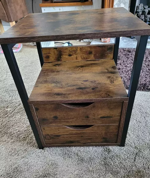 Rustic Bedside Table Vintage Industrial Side Cabinet 2 Drawer Metal Storage Unit