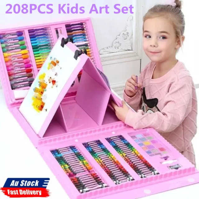 208PCS Kids Art Set Box Case Painting Drawing Colour Pencils Pastels Artist kit