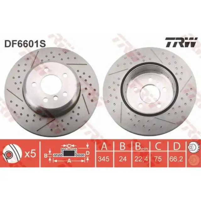 TRW 2x Disques de Frein Arrière 345 Ventilé Fendue / Perforé pour BMW