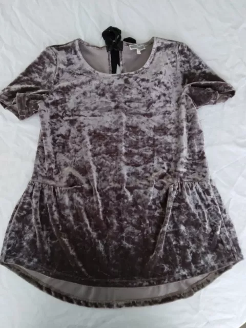 Pleione Crushed Velvet Top Shirt Lilac Purple Back Tie Relaxed Fit Womens Size M