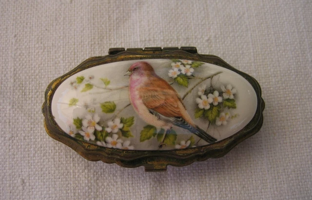 BOITE À BIJOUX Pilulier Oeuf en porcelaine Décor Fleurs Vintage EUR 22