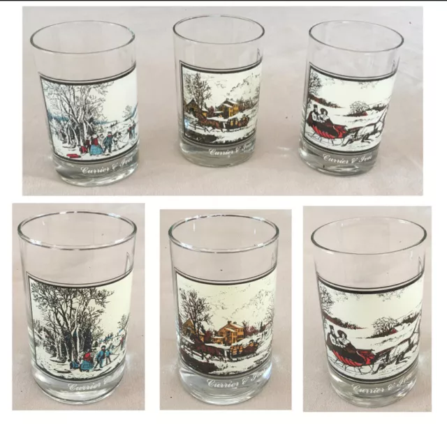 VINTAGE Currier Ives Whiskey Glasses 12 oz. 3-Piece Set (Arby's 1981)