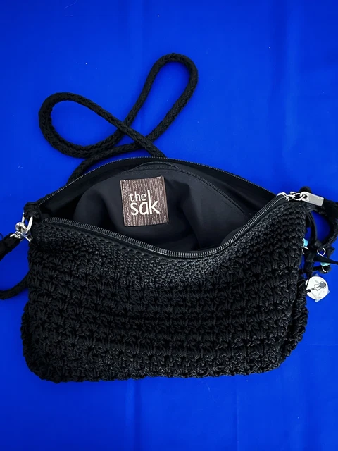 THE SAK Crocheted Shoulder Crossbody Purse Handbag Black
