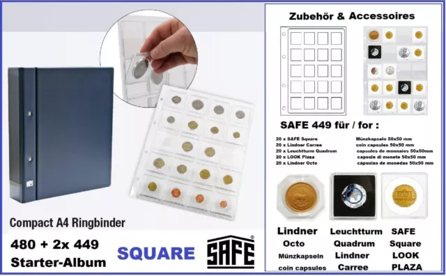 Münzalbum-Square-SAFE-480-449-A4-Blau-2-Blister Pour 40 quadrum Coin
