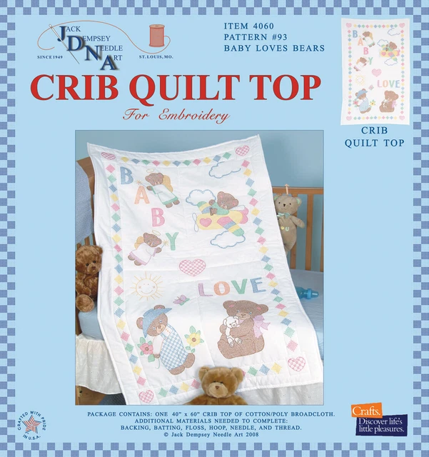 Jack Dempsey gestempelt weiß Quilt Krippenoberteil 40""x60""-Baby Love Bears -4060 93
