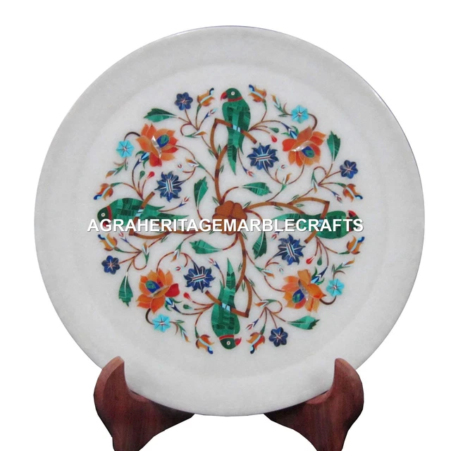 Marble Serving Tray Plate Parrot Inlay Fine Mosaic Marquetry Table Decor H1444