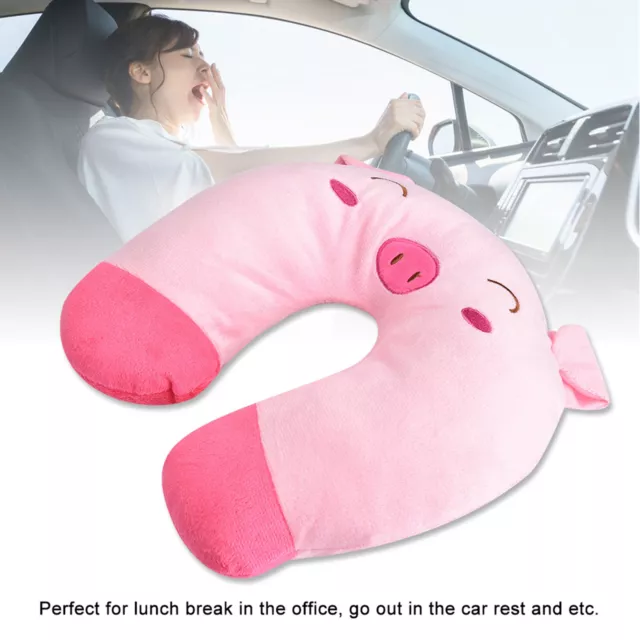 Cuscino morbido cotone a forma di U per bambini da viaggio auto poggiacollo (maiale) nuovo SD