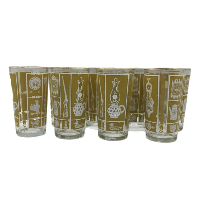 Colonial Early American Style Drink Ware Set 8 Graphic Tumblers Vintage Glasses