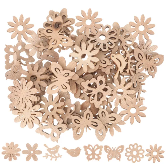 50 piezas rodajas de flores de madera recortes de pájaros adorno espacios en blanco mariposa