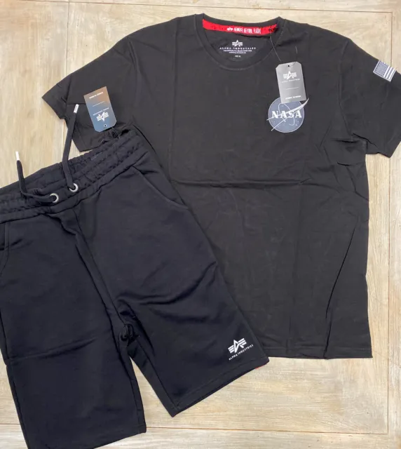 Alpha Industries mens t shirt and shorts set size XL Black RRP £90 Nasa