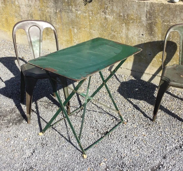 ANCIENNE TABLE DE bistrot en Métal pliante patine vintage Terrasse