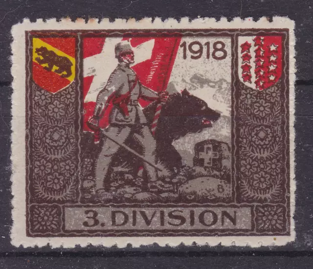 Schweiz. Soldatenmarken.1918. 3. Division , Falzrest