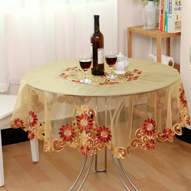 Round Table Cloth Cover Vintage Embroidered Floral Lace Tablecloth Dinner Party