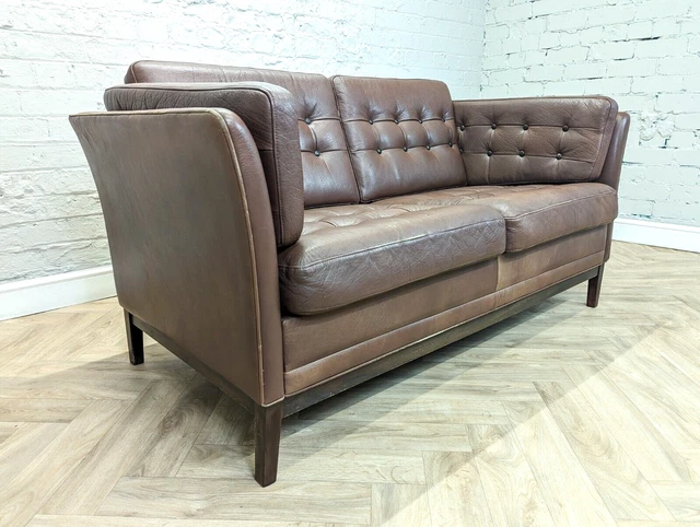 Mid-Century Vintage Retro Danish Brown Leather 2 Seater Sofa by Mogens Hansen 2