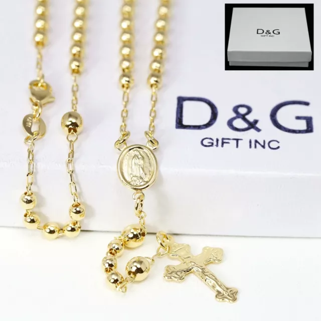 DG Gold Filled 16" Rosary VIRGIN MARY With JESUS CROSS.Necklace Unisex**BOX