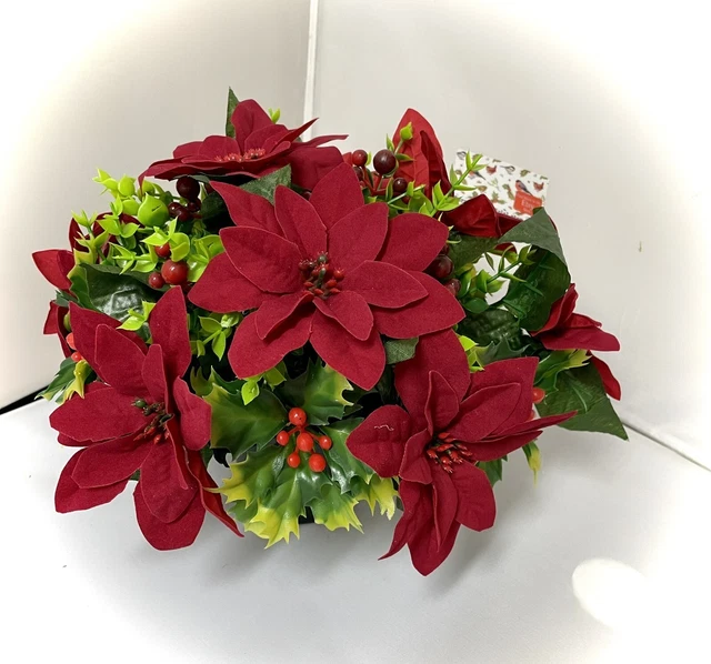 Christmas Silk Flower Pot Cemetery grave  Weighted pot  Flowers glued in place