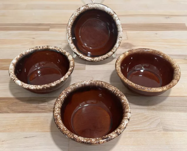 Vintage Hull USA Pottery Brown Drip Glaze Soup Cereal Chili Bowls (4) Oven Proof
