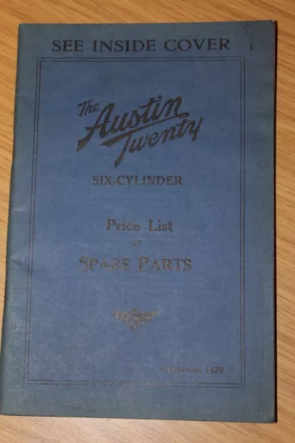 Austin Twenty Six Cylinder Price List Of Spare Parts Publication 1439