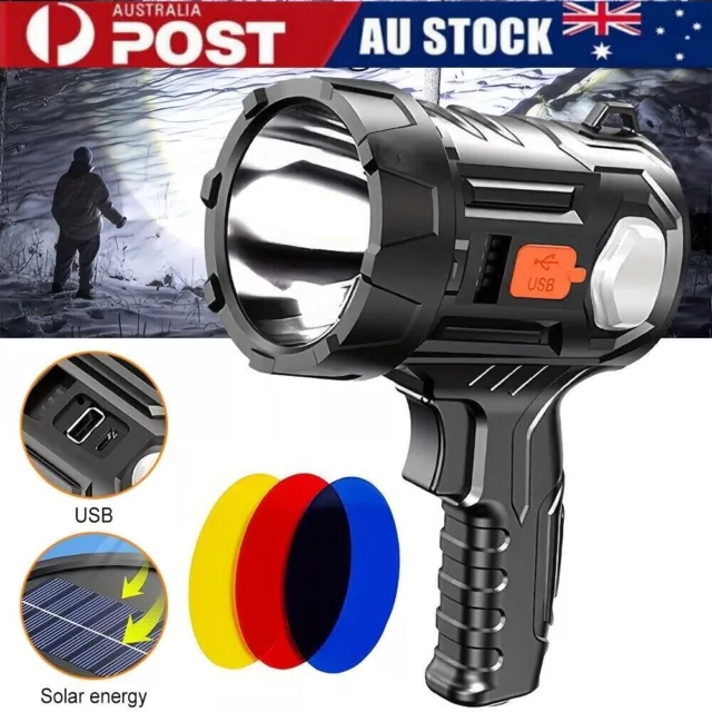 LED Hand held Spotlight USB Rechargeable Camping Hunting Torch Lamp Searchlight