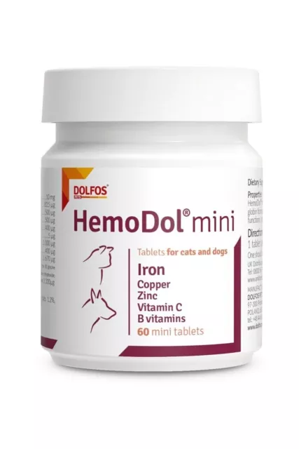 HemoDol 60 mini tablets Iron Support for Cats and small Dog breeds New & Sealed