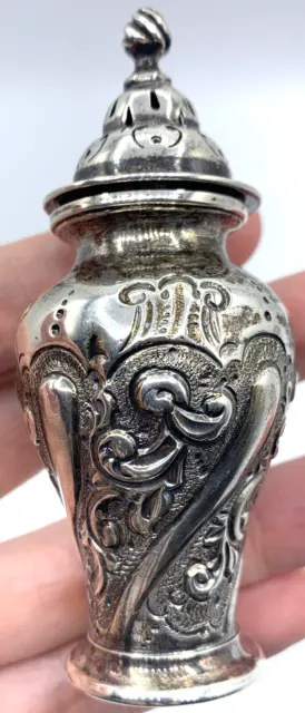 1894 Sterling Silver Salt /Pepper Shaker Charles Edwards Repousse Antique London