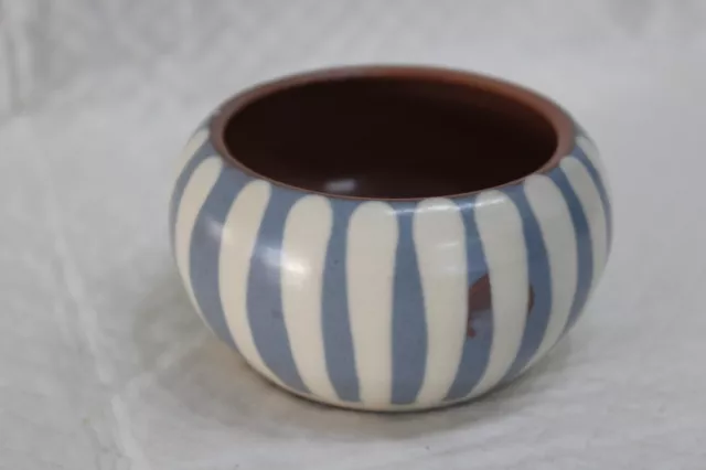 Prinknash Studio Pottery Blue & White 8cm Striped Bowl - VGC
