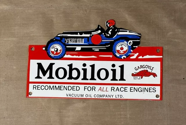 Vintage Style Mobil Mobiloil Gargoyle Racing Gas Oil  Die-cut Porcelain  Sign