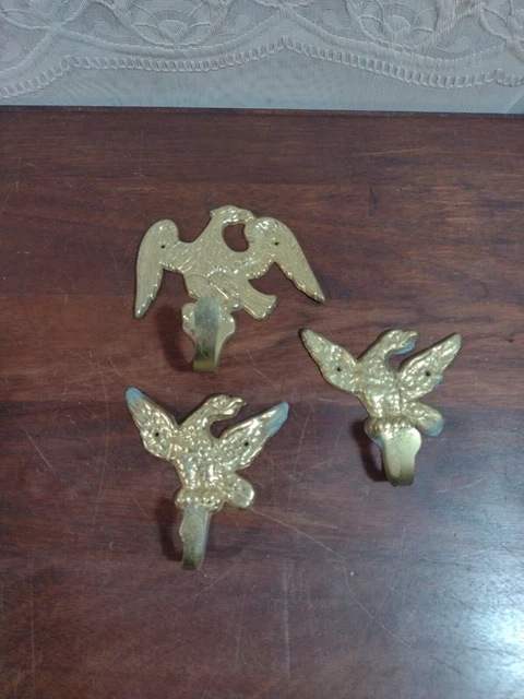 Vintage LOT OF 3 Wall Hooks Brass American EAGLE 🦅🦅